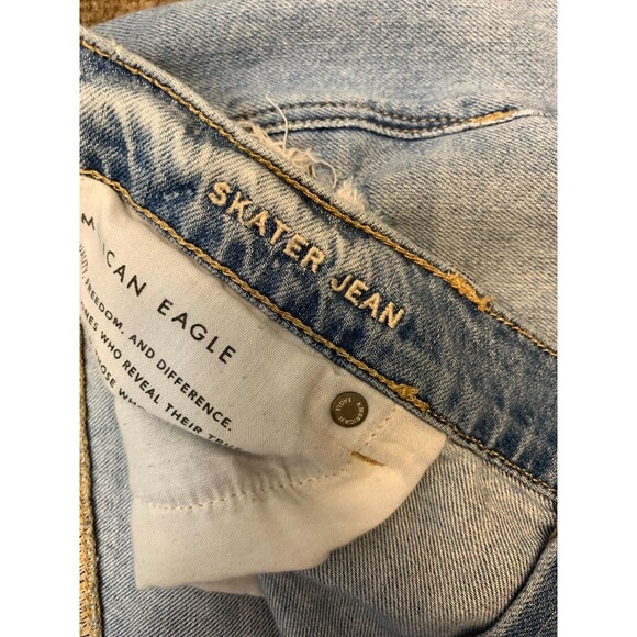 American Eagle Jeans Womens 16 High Rise Skater Wide Leg Y2K Distressed Denim - Picture 7 of 9